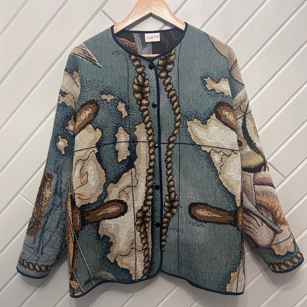 Handmade Upcycled Nautical Lighthouse Blanket Tapestry Jacket - Picture 4 of 5